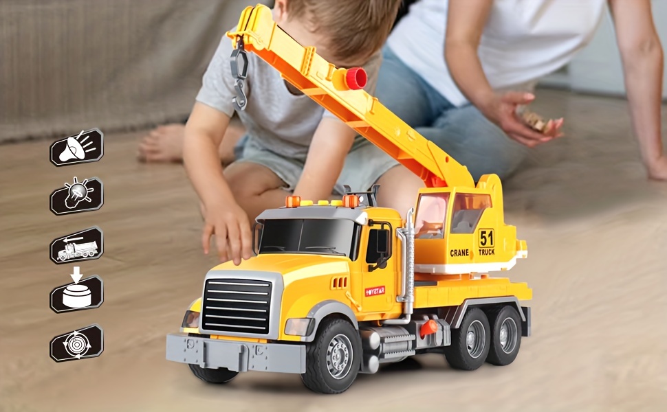 Tacobear Big Crane Truck Toy 1/16 Scale Friction-Powered Vehicles  Construction Wrecker Truck with Lights and Sounds Educational Toys Gift for  Kids Boys 3 4 5 6 7 8 Years : : Toys & Games