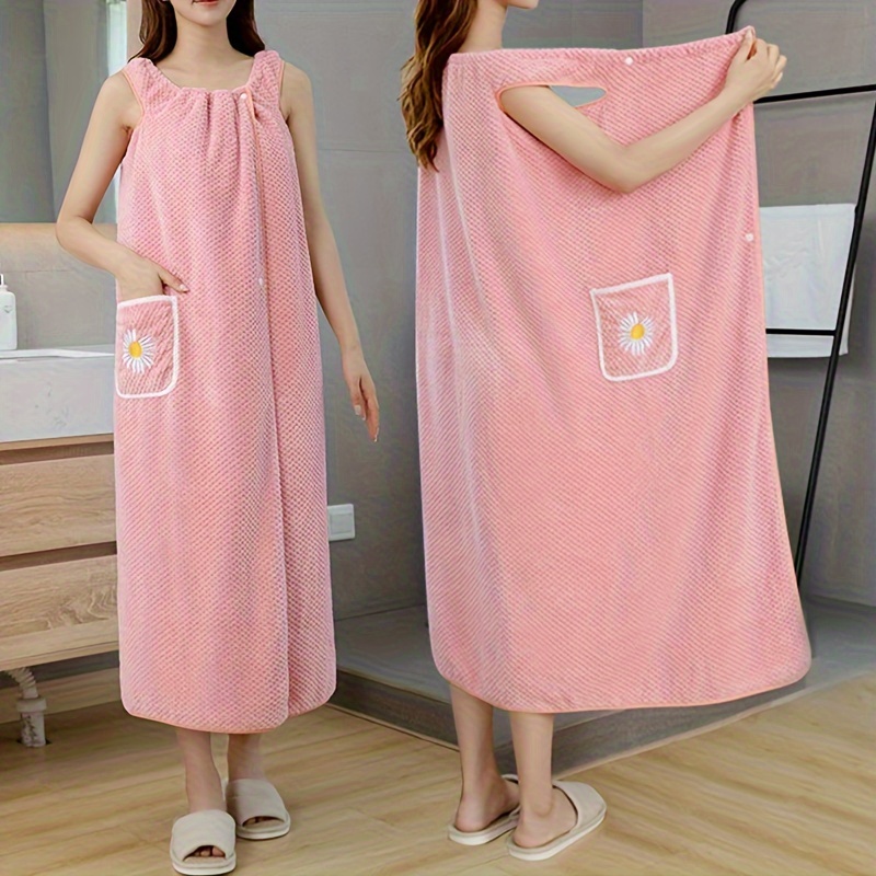 1pc long non shedding super soft bath towel wearable absorbent womens towel bathrobe with pocket daisy pattern hosuehold wrap towel robe bathroom supplies home supplies details 1