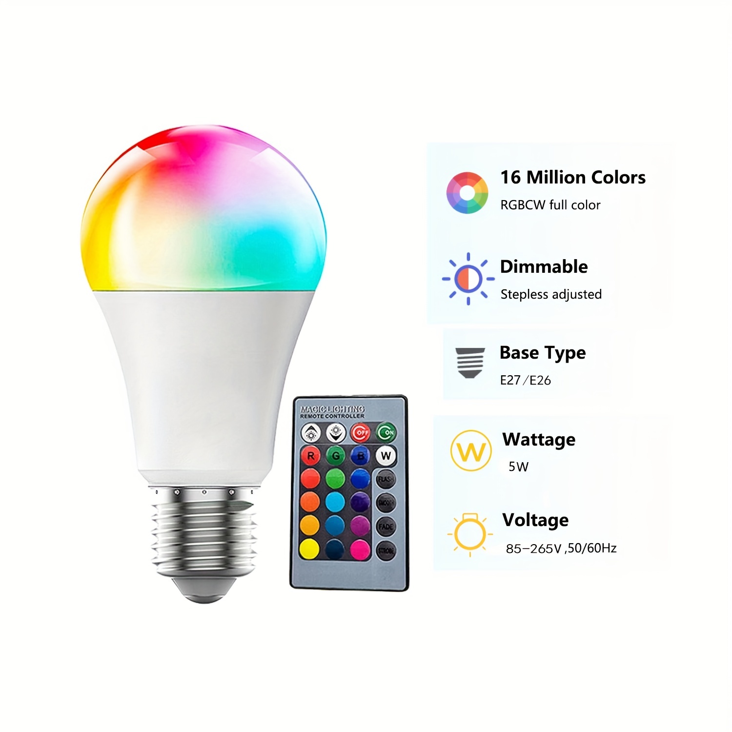 5W GU10 RGB LED Spot Light Spotlight Bulb Lamp 16 Colors with Remote  Controller