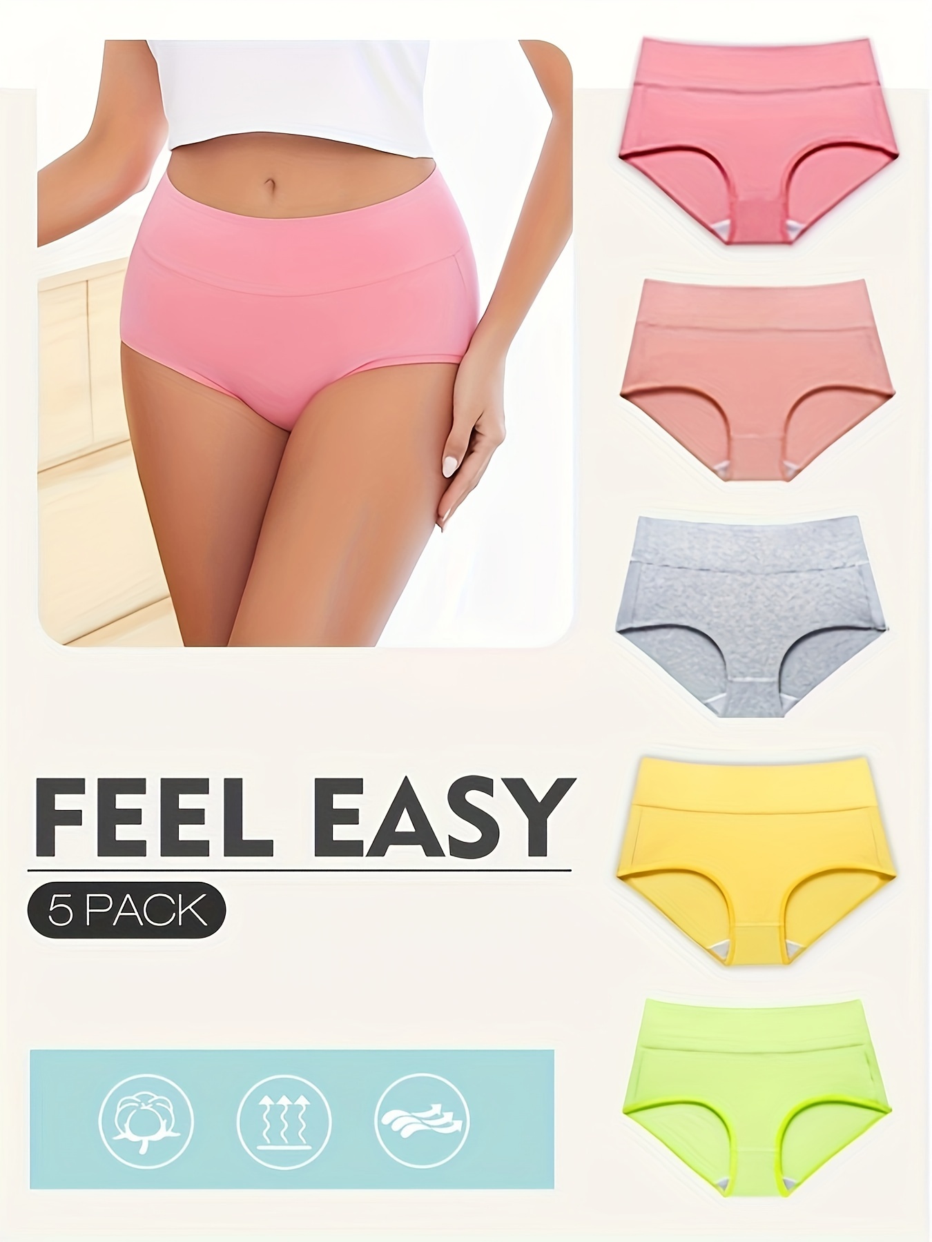 5 Pack Plus Size Seamless Anti Chafing Briefs Set