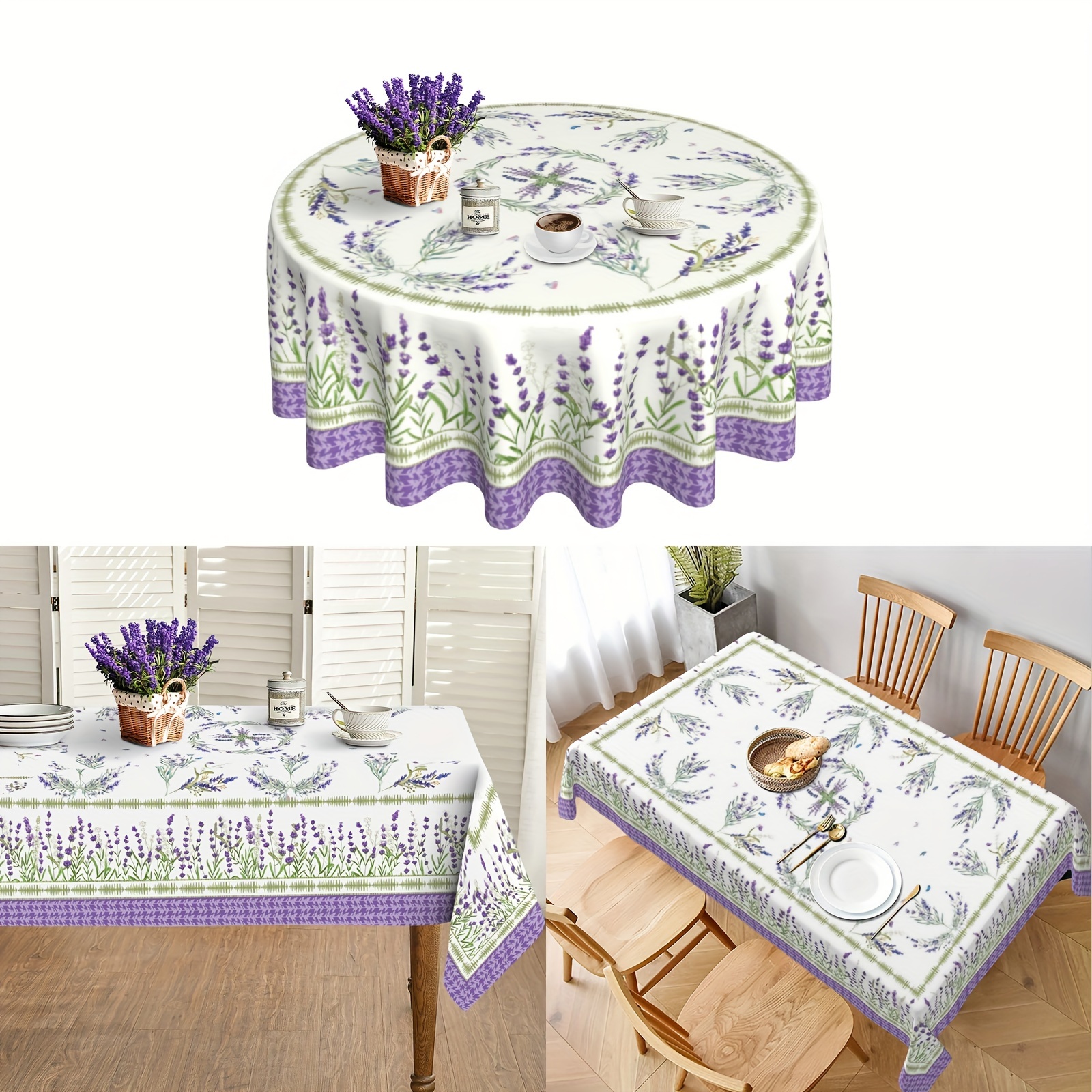 

1pc, Polyester Tablecloth, Spring Summer Lavender Tablecloth, Field Of Lilacs Themed Table Cover, Stain Wrinkle Free Tablecloth, For Home Kitchen Dining Party Decoration, Gift