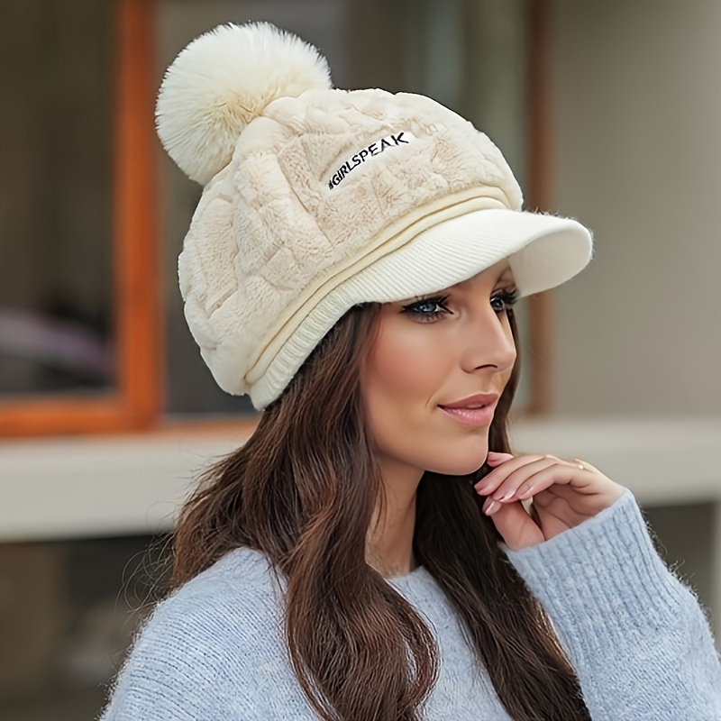 Plush Thicken Knit Beanie Hat Windproof Warm Plush Hat Furry