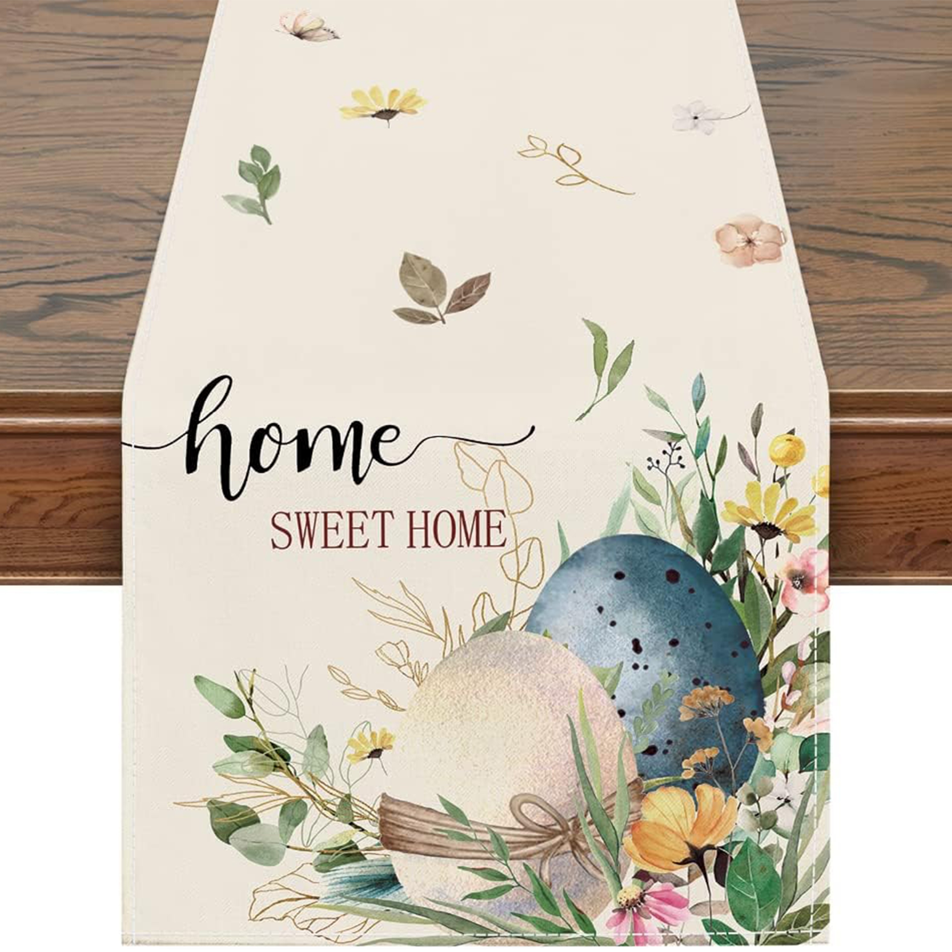 Image of 1pc Easter Table Runner, Easter Eggs Decorations Sweet Home Easter Runner For Table Seasonal Spring Holiday Decor For Indoor Outdoor Dining Table Decorations 13 X 48 Inch/13 X 72 Inch/13 X 108 Inch