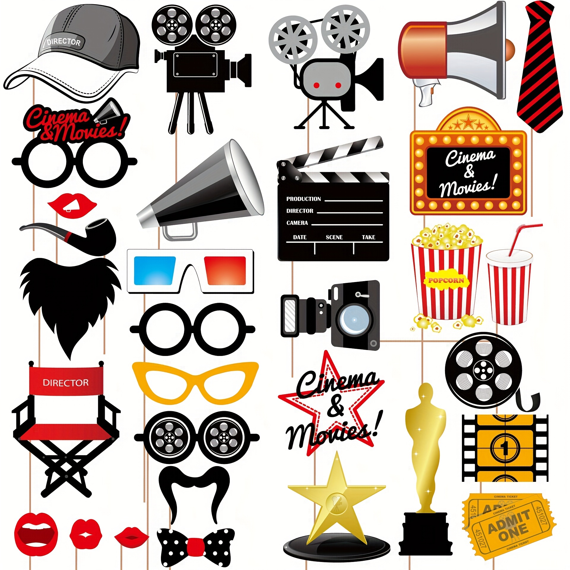 Tallew 12 Pcs Movie Night Party Decorations Set Includes 11 Pcs Red Carpet  Cutouts Theater Photo Booth Cards Cinema Centerpiece Sign, 1 Pack Filmstrip