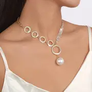 faux pearls pendant necklace with tennis chain dainty wedding bridal bridesmaid jewelry for women and girls details 5