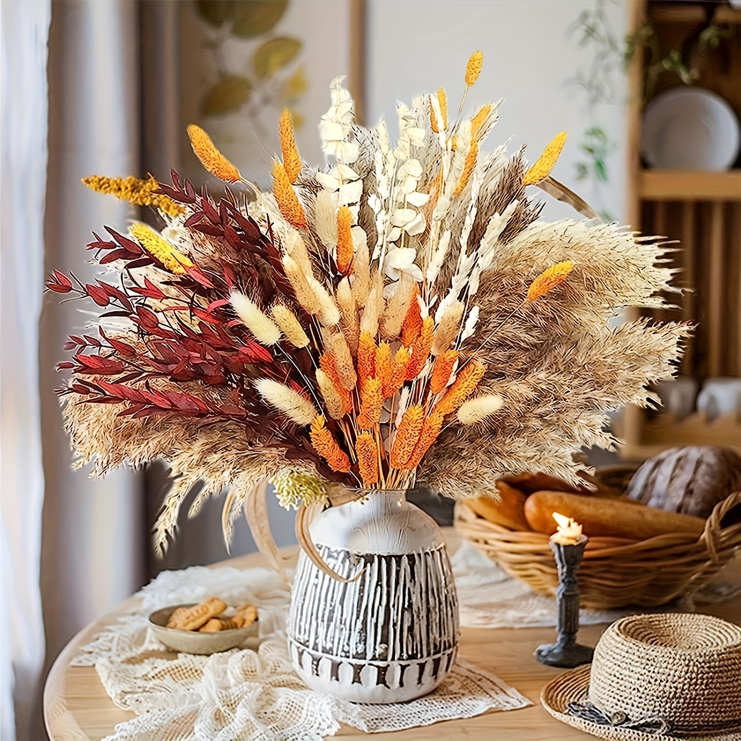 3 Pezzi Erba della Pampas secca decorative, 110 cm Pampas decorative alte piume  decorative per vaso