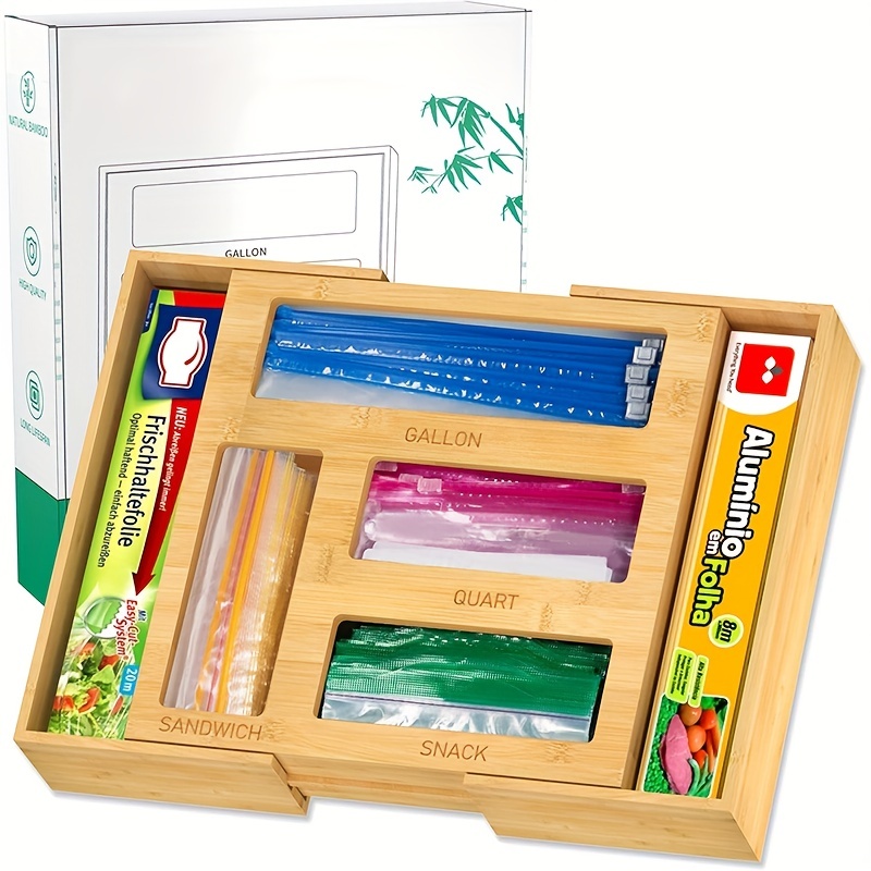 1PC Bag Storage Organizer for Kitchen Drawer, Bamboo Ziplock Bag