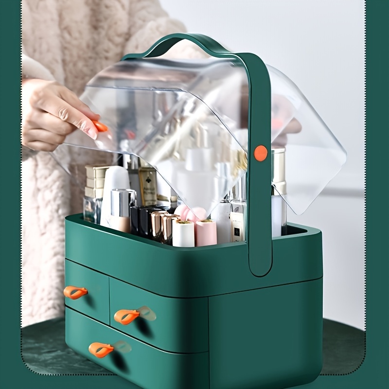 Makeup Storage Box Countertop Portable Vanity Cosmetics Organizer Preppy  Style
