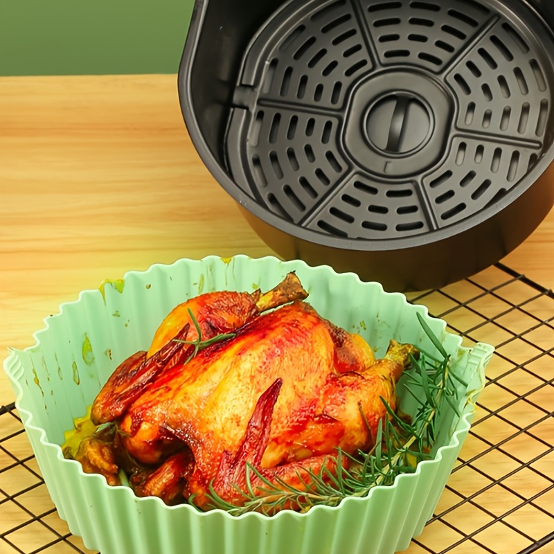 2Pcs Air Fryer Silicone Pot with Handle Reusable Air Fryer Liner Heat  Resistant Air Fryer Silicone Basket 7.87inch Round Baking Pan Air Fryer