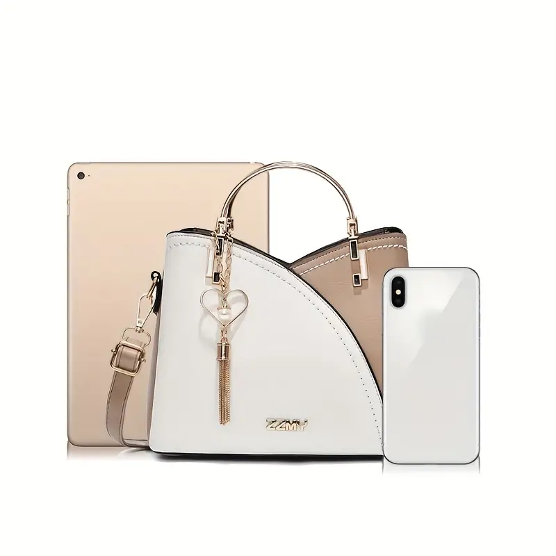 color contrast handbags fashion top ring satchel purse tassel decor crossbody bag for women details 4