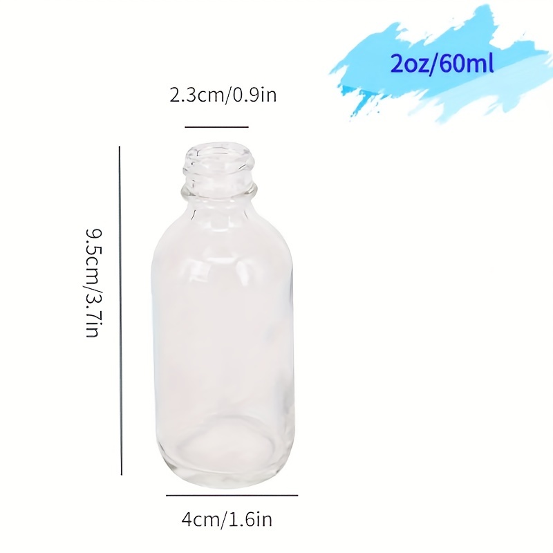 Small Clear Glass Bottles with Lids, 4 oz Glass Containers with Labels,  Funnels and Brushes, Round Sample Bottles for Juice, Oils, Ginger Shots