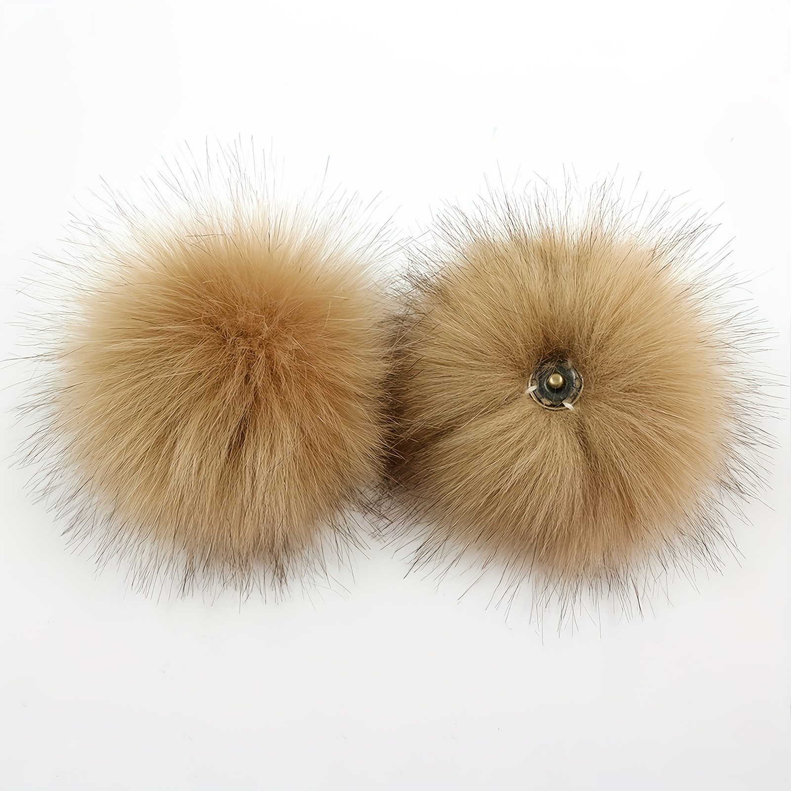 Fox Fur Pompoms for Hats DIY Fluffy Real Fur Pom Pom Balls Accessories with  Button Natural