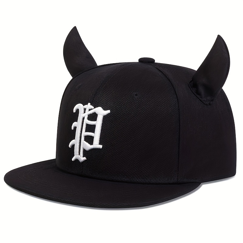 

Gothic Devil Horn Snapback Hat Hip Hop Letter Embroidery Baseball Cap Unisex Black Sunshade Dad Hat For Women Men