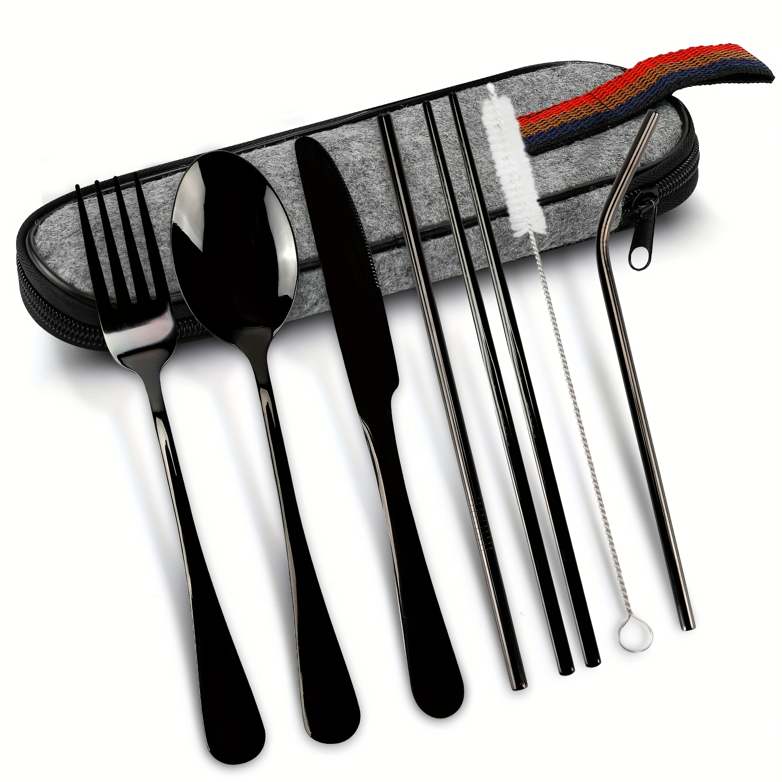 Travel Cutlery Set For Lunch Bag Black Silverware Sets With Case Utensil  Set For Lunch Box Reusable Fork Knife Spoon Straw - Temu