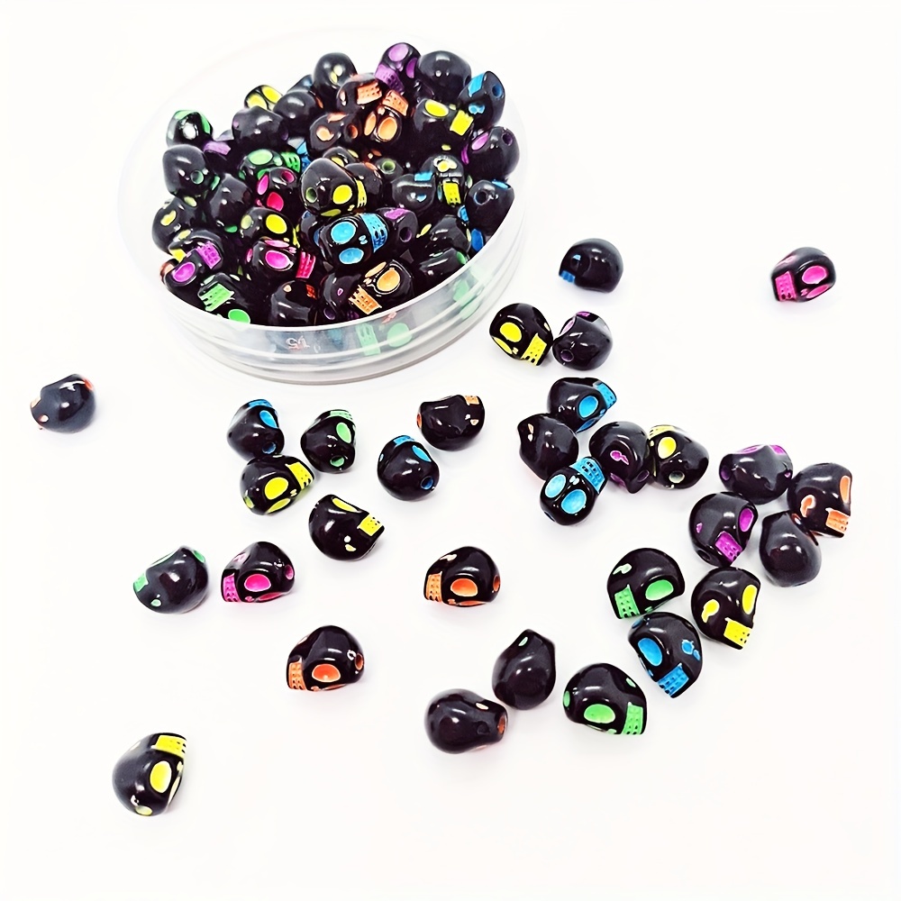 3D Skull Beads Multi Colors, Gothic Halloween Jewelry Making Craft