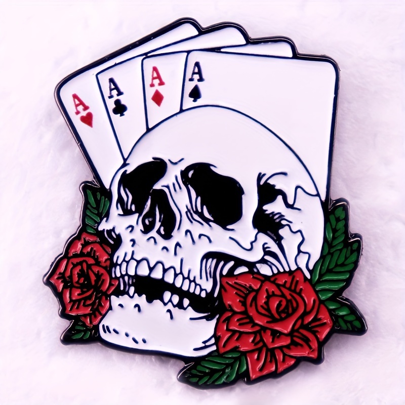 

1pc Skeleton Rose Poker Brooch Badge, Bag Pin Clothing Accessories For Men