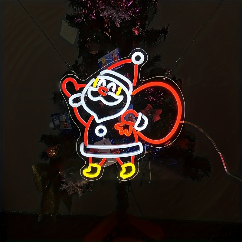 1pc santa claus neon sign 13x14 led christmas neon lights dimmable santa claus night lights for new year christmas bedroom wall decor acrylic christmas decoration gifts for teen girls kids details 5