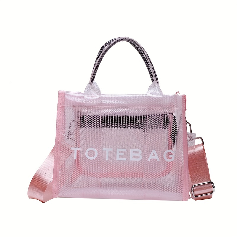 Large Capacity Transparent Tote Bag, Fashion Casual Plastic Handbag With  Letter Print, Women's Simple Versatile Shoulder Bag & Purse - Temu