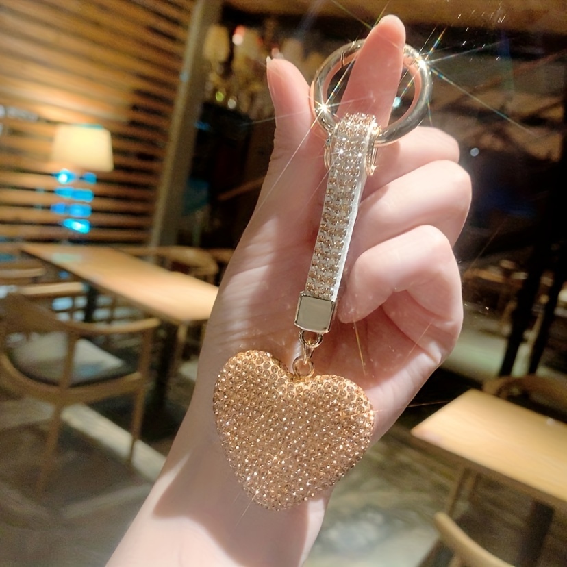 creative clay potted full rhinestone rope peach heart key chain love female bag pendant car key chain pendant accessories details 4