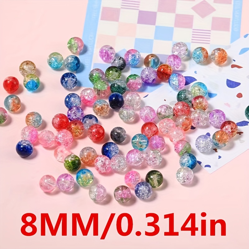 Ice Cracked Glitter Glass Round Loose Beads Diy Beaded - Temu