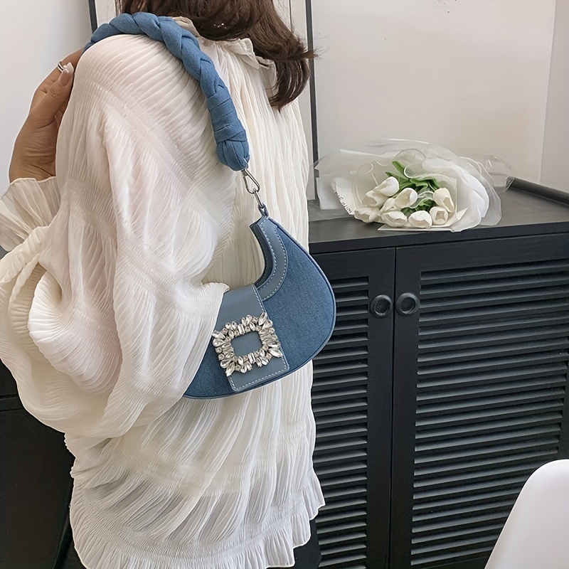 Chic Denim Underarm Bag with Twisted Strap