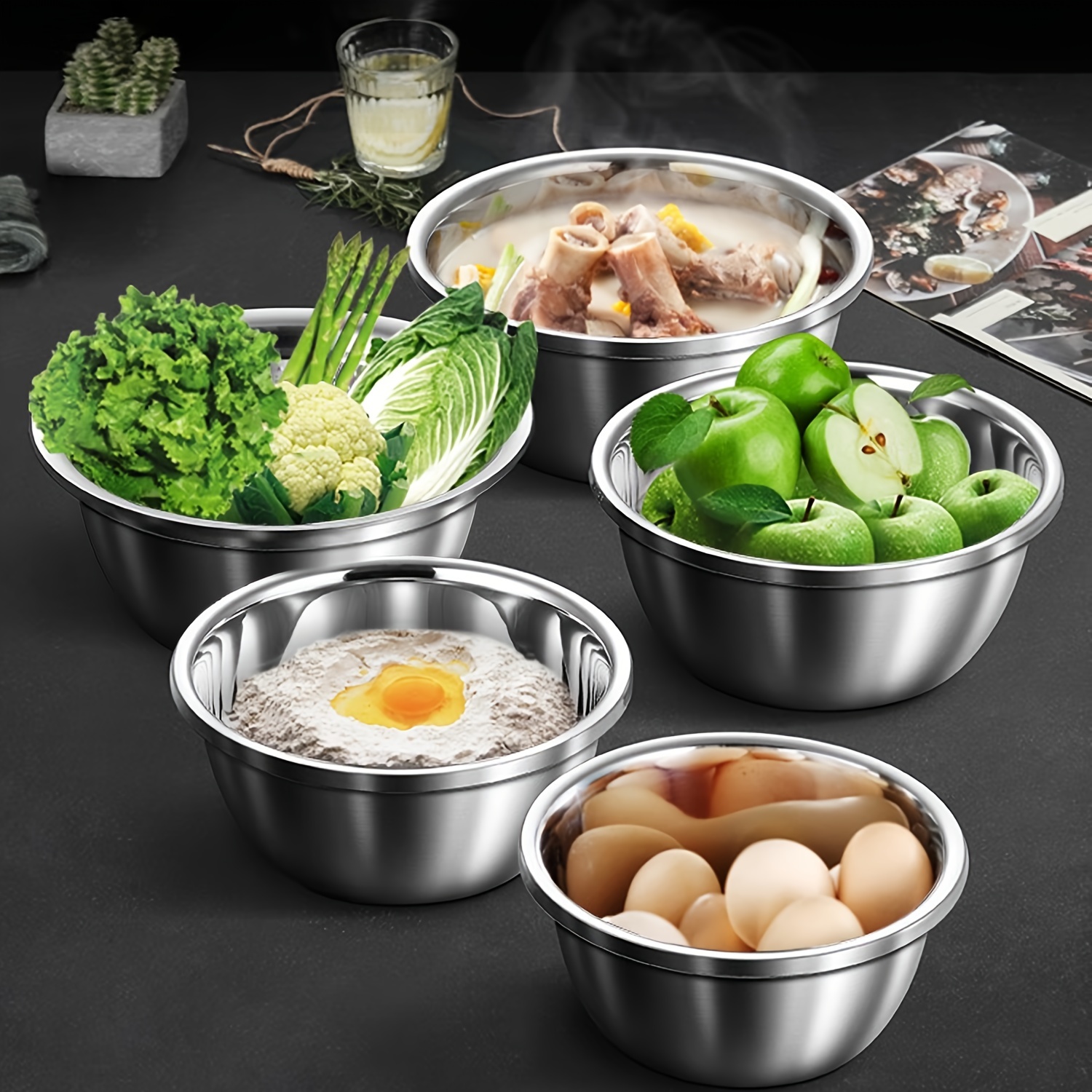 Stainless Steel Bowl Mixing Bowl Fresh-keeping Box Round Sealed Jar With Lid  For Flour Soup Bowl Bento Lunch Box Kitchen Refrigerator Organizer For  Cooking And Baking, Kitchen Supplies For Food Storage And