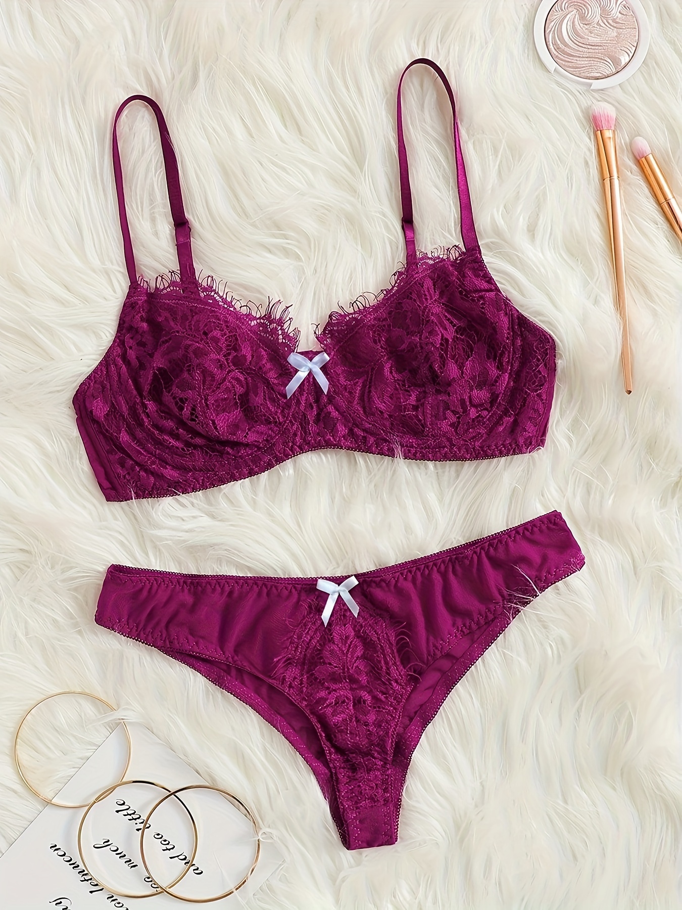 Sexy Lace Lingerie Set with Strappy Bow Bra and Cheeky Panties for Women