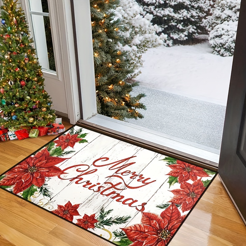 AnyDesign Hello Winter Doormat Decorative Christmas Forest Red Bird Welcome  Mat Xmas Holiday Non-Slip Entrance Door Rug for Indoor Outdoor Bathroom