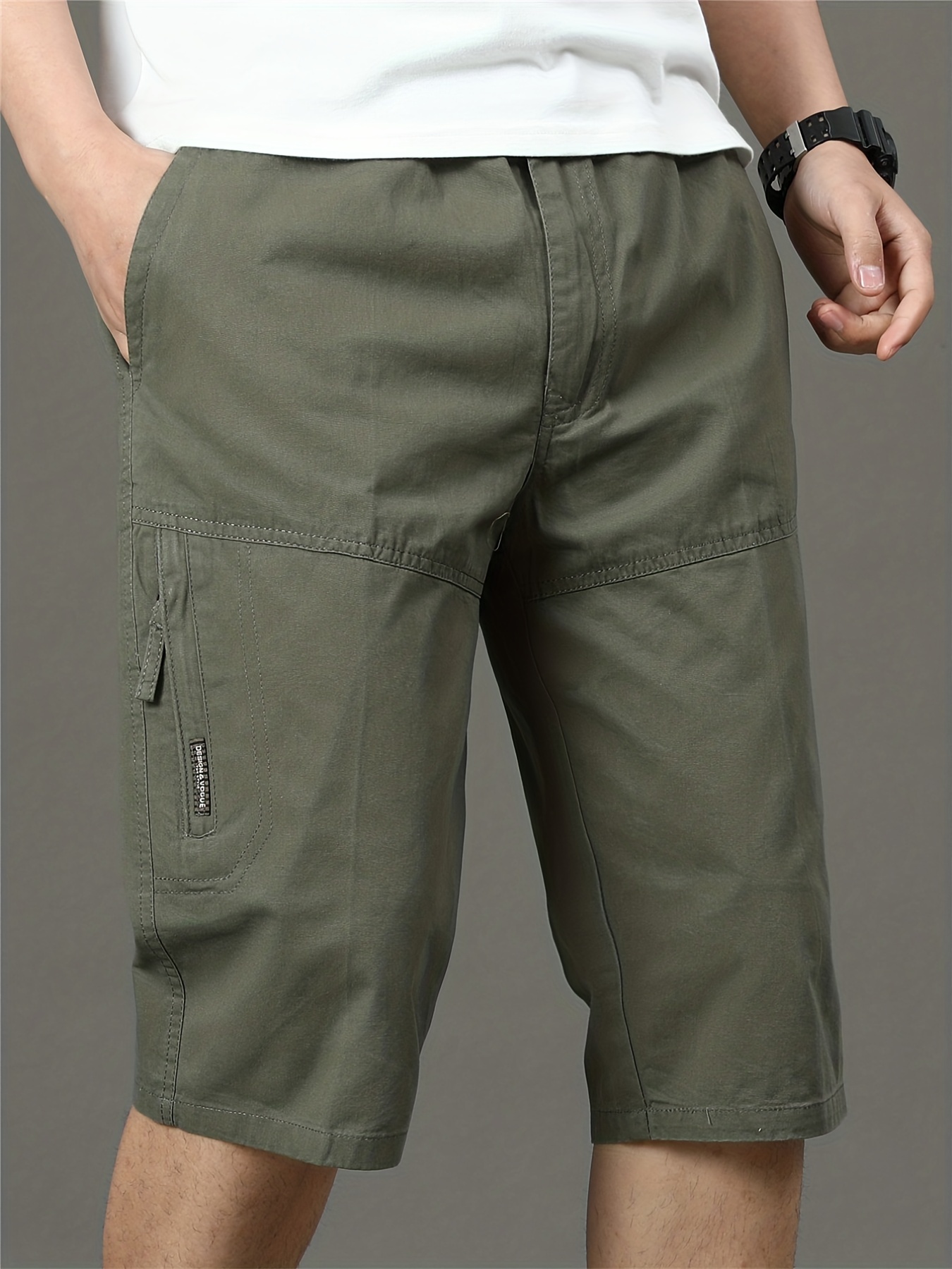Men's Cotton Straight Leg Cargo Shorts Zip Pocket Loose - Temu