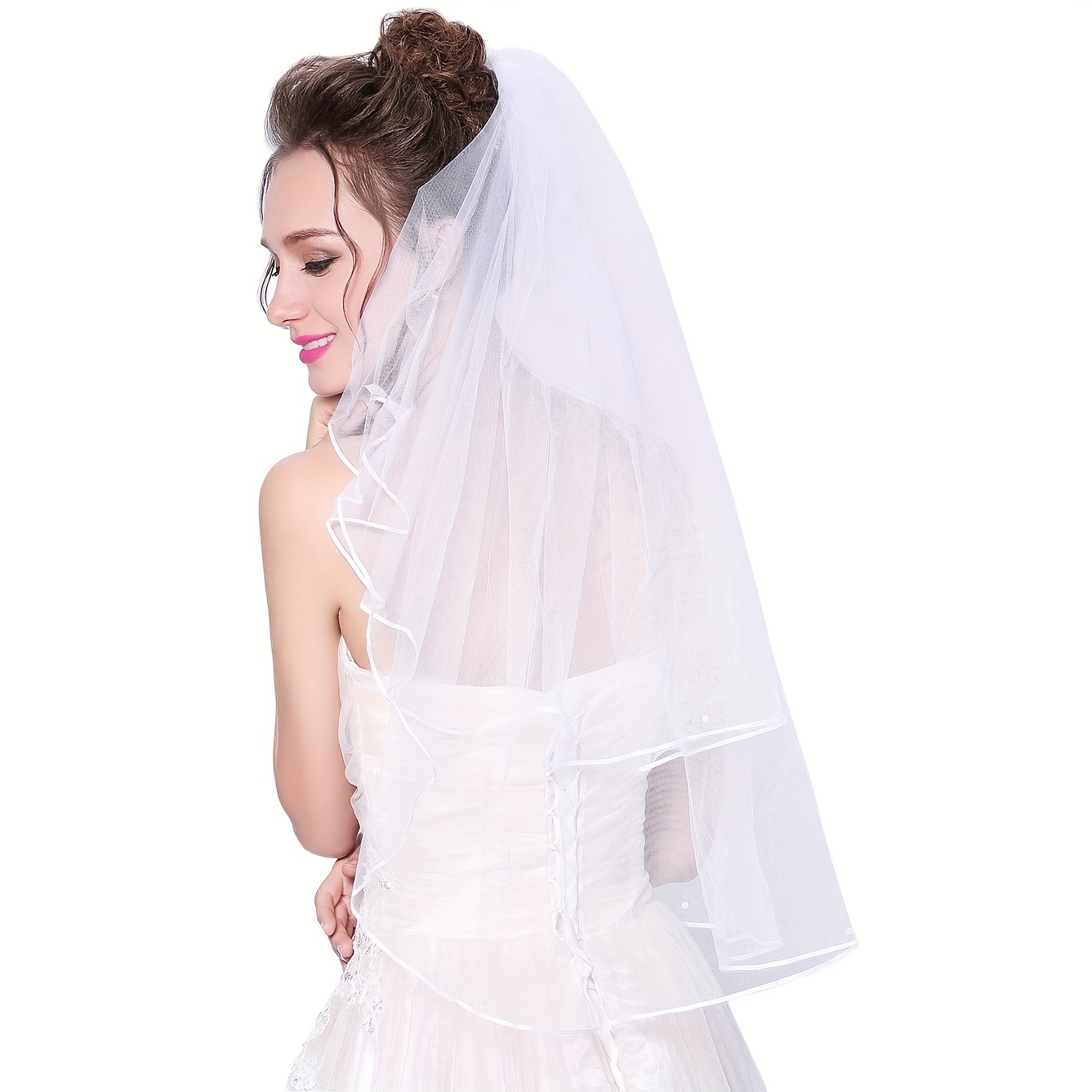 Bridal Veil Women's Tulle Simple Short Elegant Bachelorette Party Wedding Veil with Comb, Hair Brush for Wedding Party,Temu