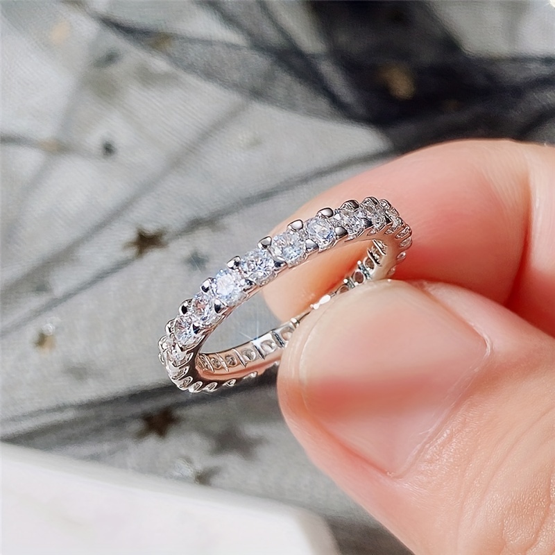 Classic Shining Ring, Silver Plated Zircon Band