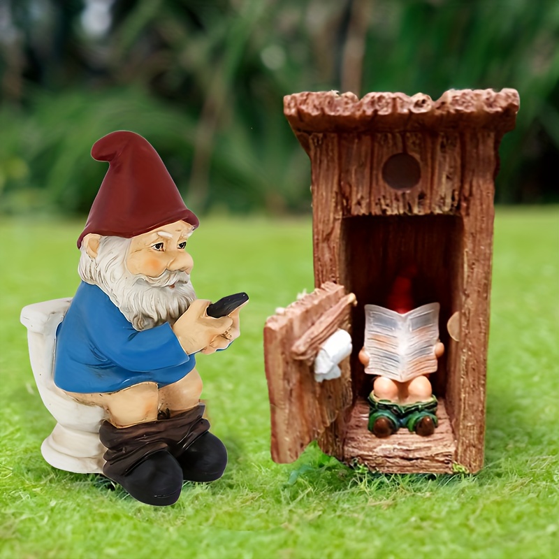 Reading Book Gnome Statue Sculpture Forgot Closing Door Resin