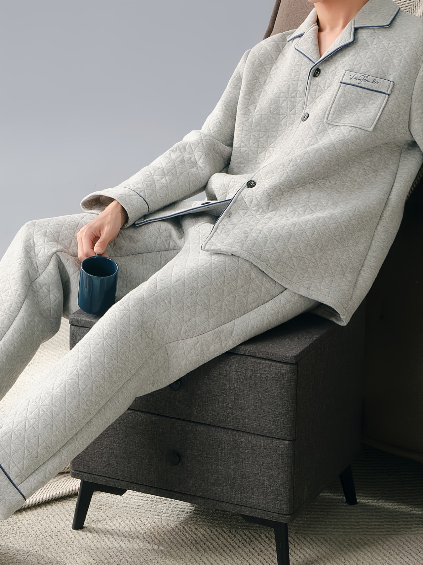 Men's Warm Thick Long Sleeve Button Shirt Pants Pajamas Set - Temu