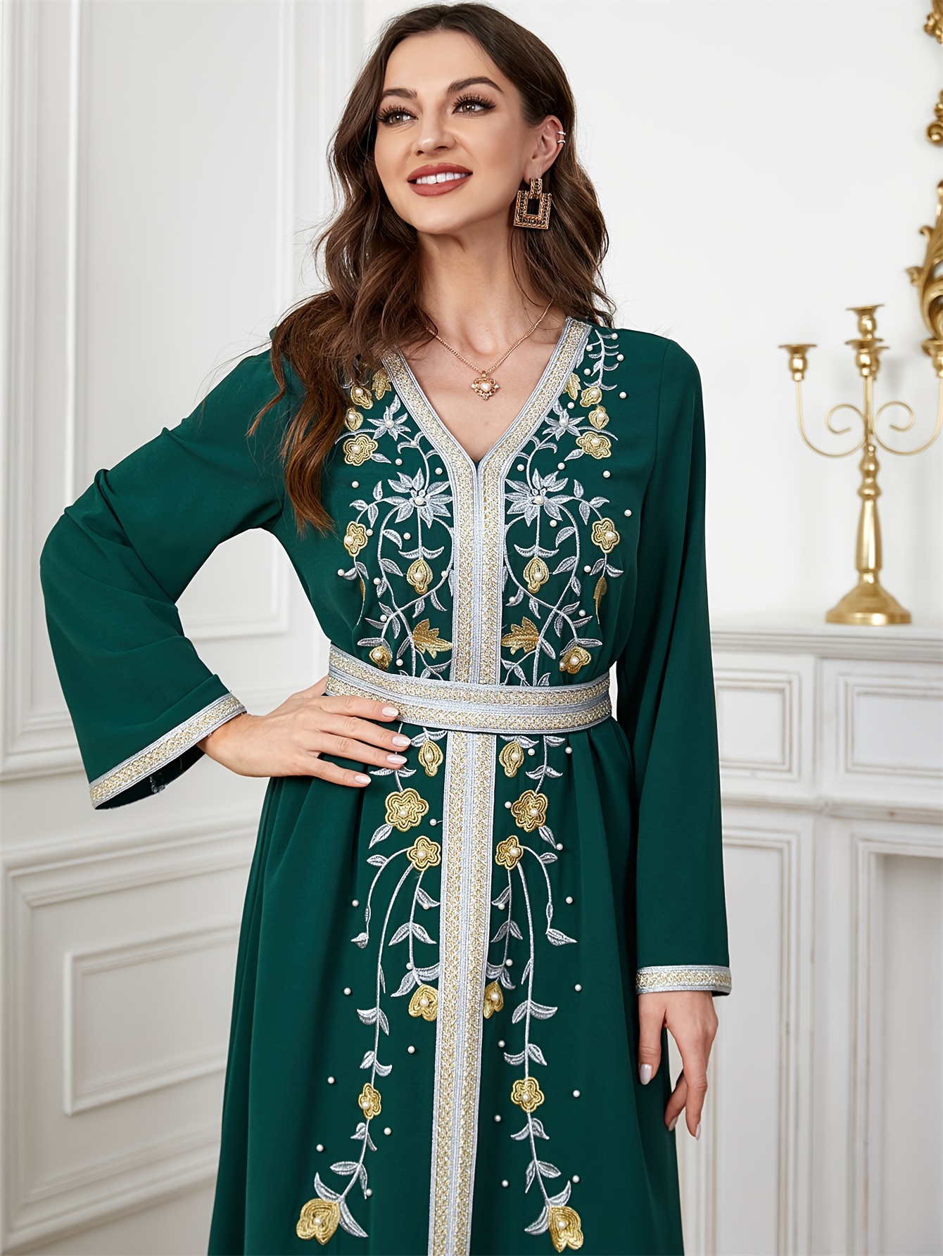 embroidered modest dress Modest A-line Wedding Dress with Color Embroidered Lace main image 0