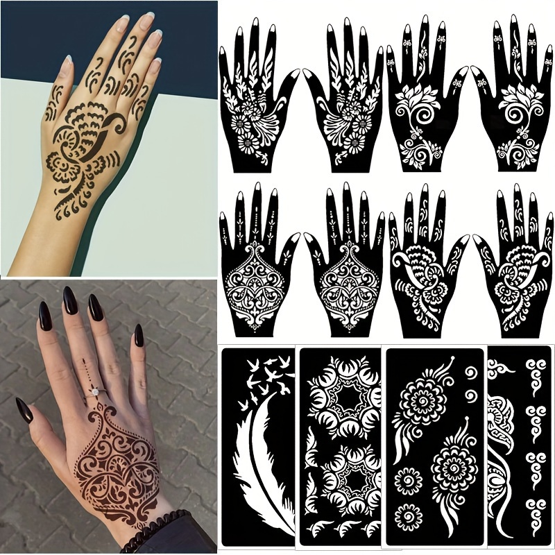 Henna Tattoo Stencils 24 Sheets Black Tattoo Templates Reusable Henna  Tattoo Kit for Women Teens Kids DIY Tattoo Stencils Body Art Stencils