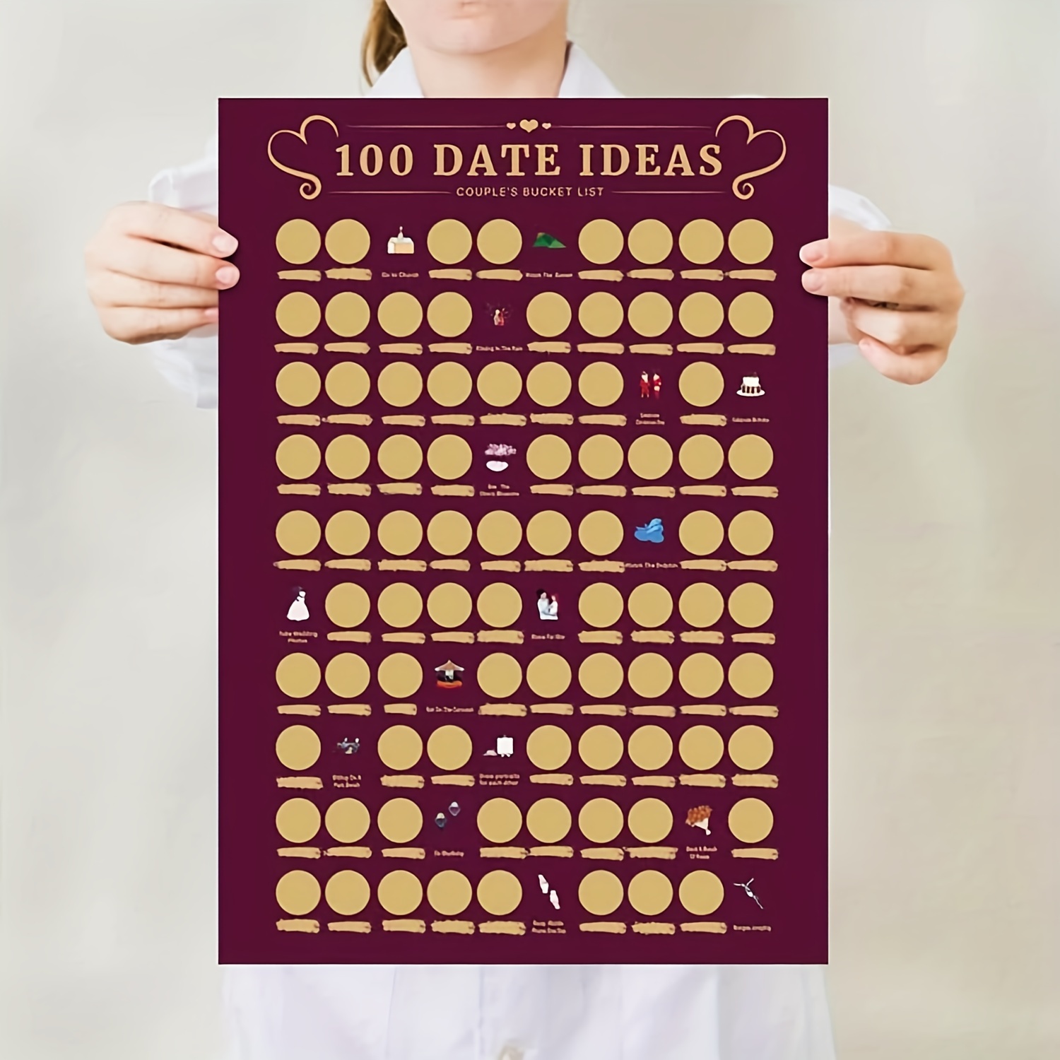  Brainir Surprise 100 Date Ideas Scratch Off Poster - Dates  Poster, Couples Games Night Ideas, Bucket List Wedding Gift, White,  16.5x23.4: Posters & Prints