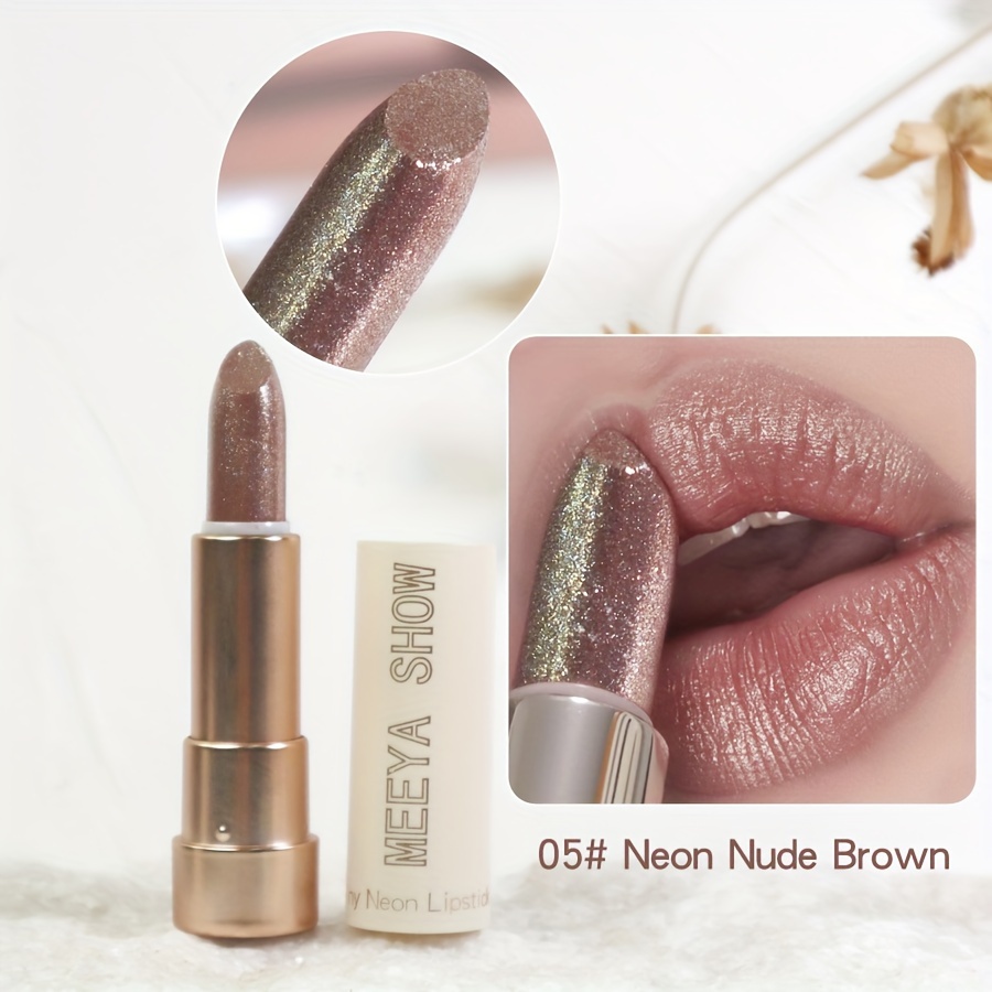 Nude Brown Pearlescent Lipstick Golden Metallic Texture With Golden Sparkle Exploding Lip Gloss All-match Skin Tone Makeup Face Use