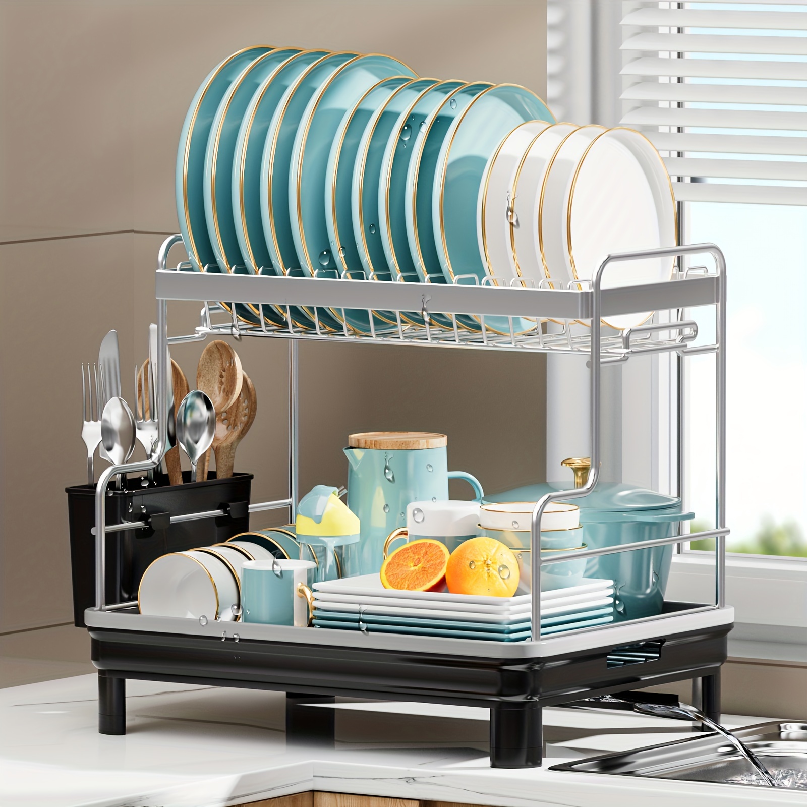 1pc Plastic Dish & Cutlery Organizer Rack, Single Layer Drainage & Storage  Shelf For Kitchen Utensils
