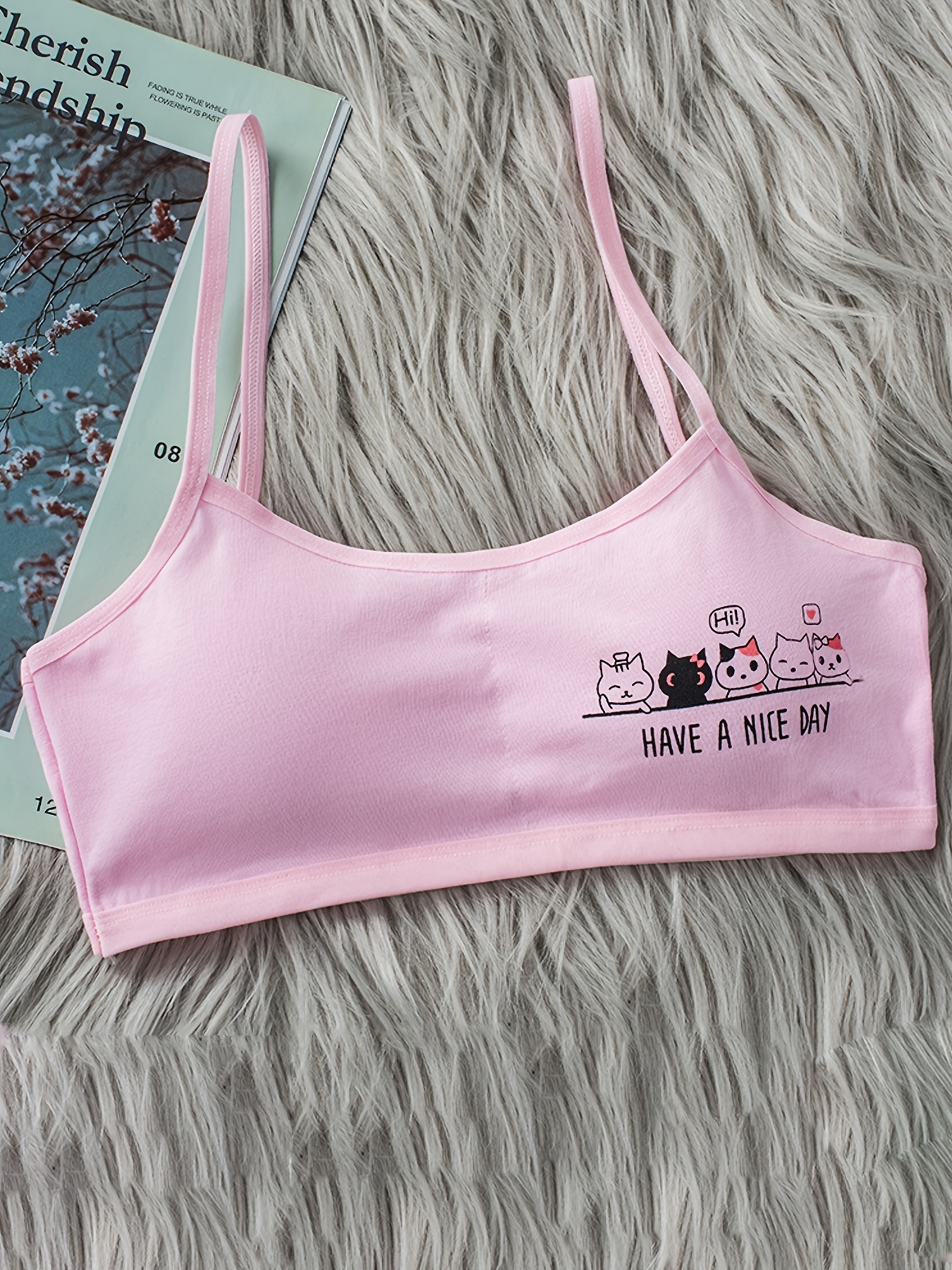 Girls Bra Cute Cat Print Stretchy Bralette Underwear - Temu Italy