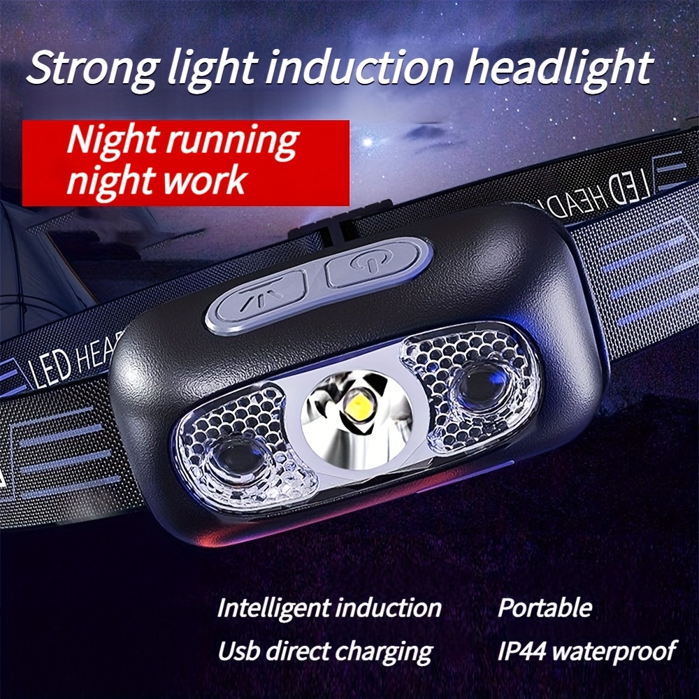 Linterna De Cabeza LED Recargable Luz Con Sensor De Movimiento USB Viaje  Trabajo
