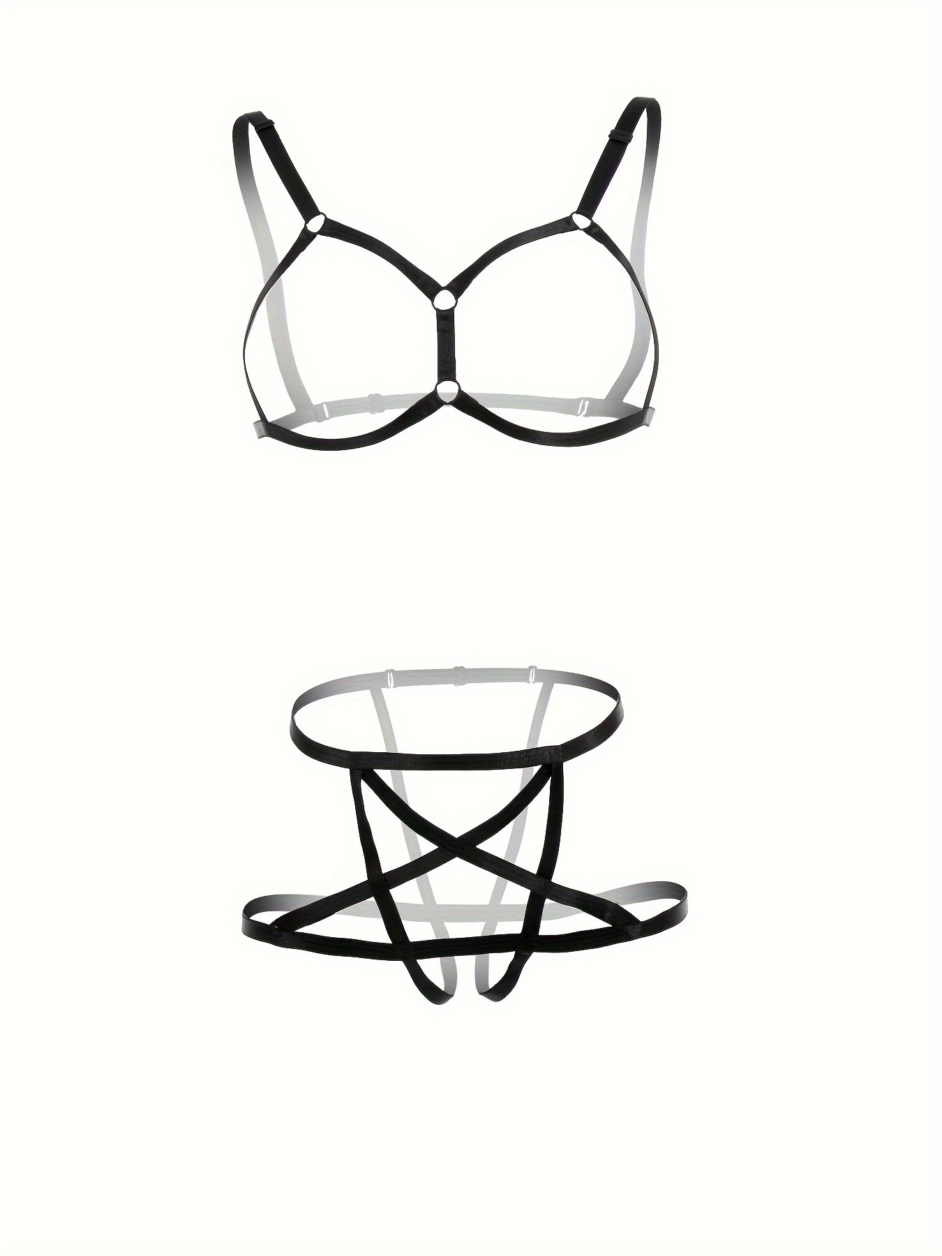 Erotic Strappy Lingerie Set, Cut Out Open Cup Bra & Open Crotch Panties,  Women's Sexy Lingerie & Underwear