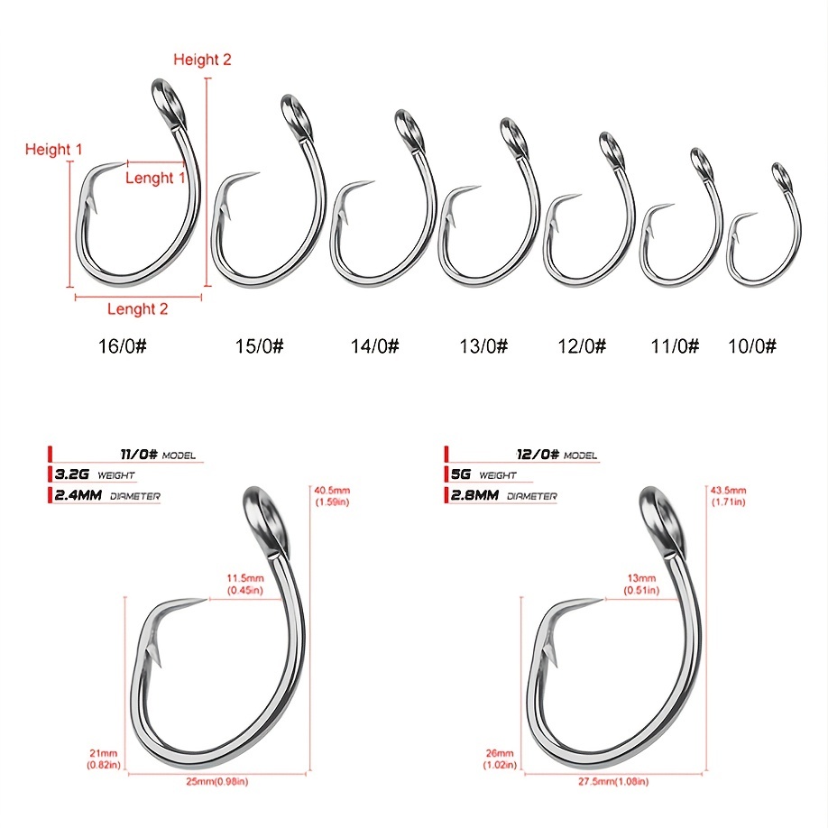 2PCS Fishing Super Heavy Duty Wire Single Assist Hooks High Carbon Fishing  Hook 4 strands 7*7 Stainless Steel wire 13/0 12/0