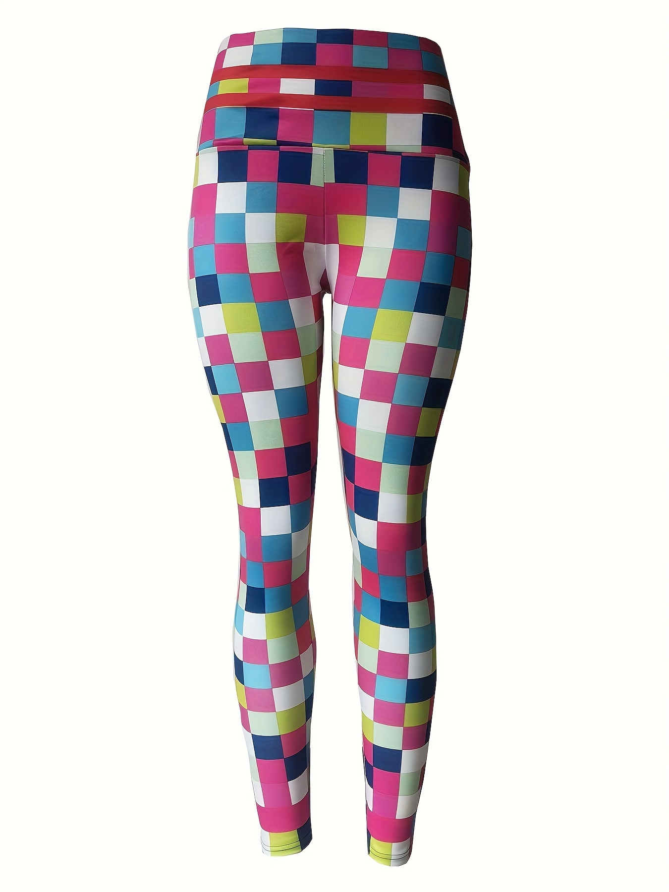 Checkerboard Plaid Print Workout Yoga Tight Pants, Stretchy Fitness Running  Sports Leggings, Women's Activewear