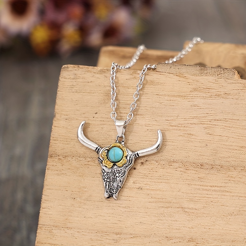 Turquoise cow deals skull necklace