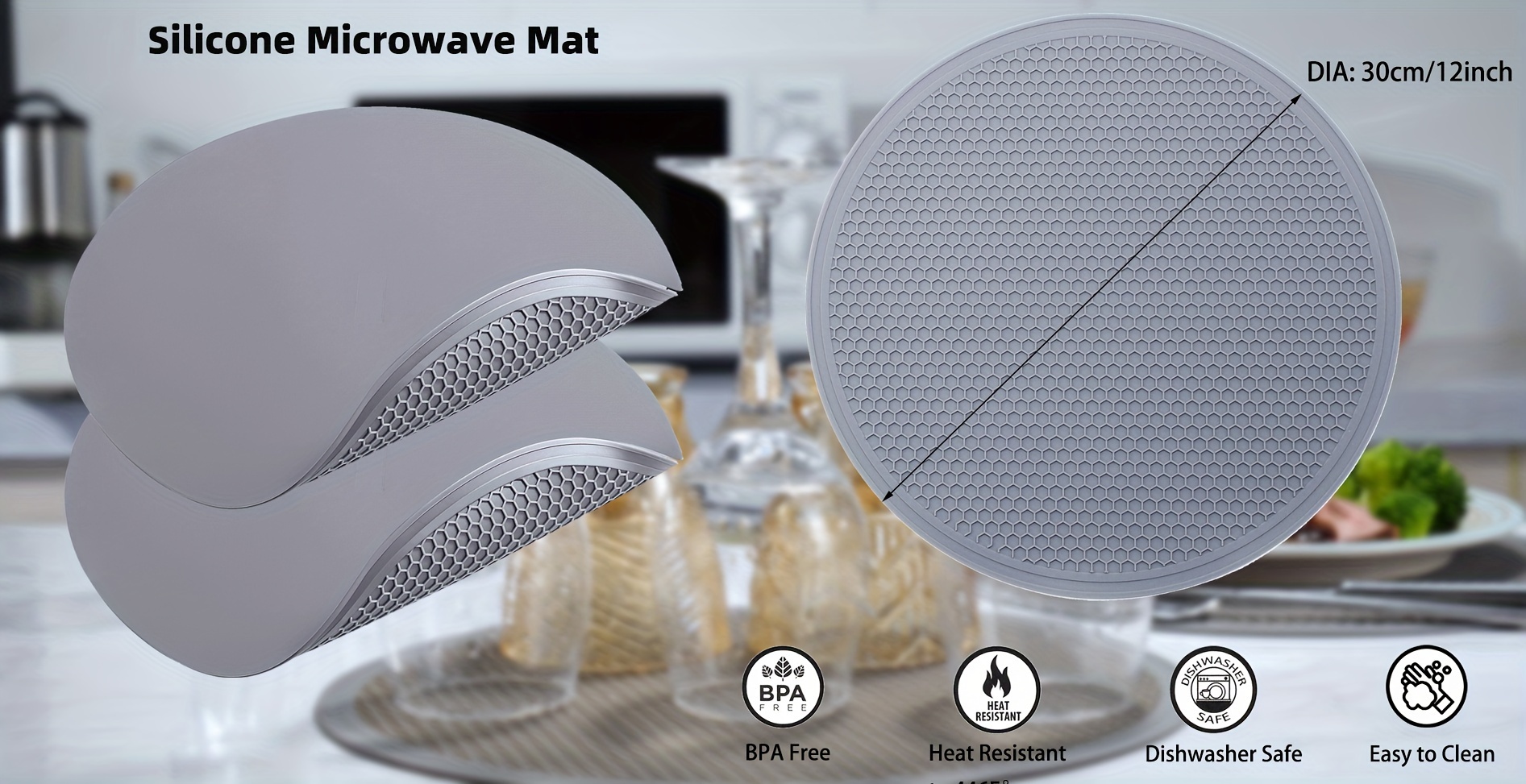 Silicone Microwave Mat 12 Inch, Non Stick Turntable Mat for