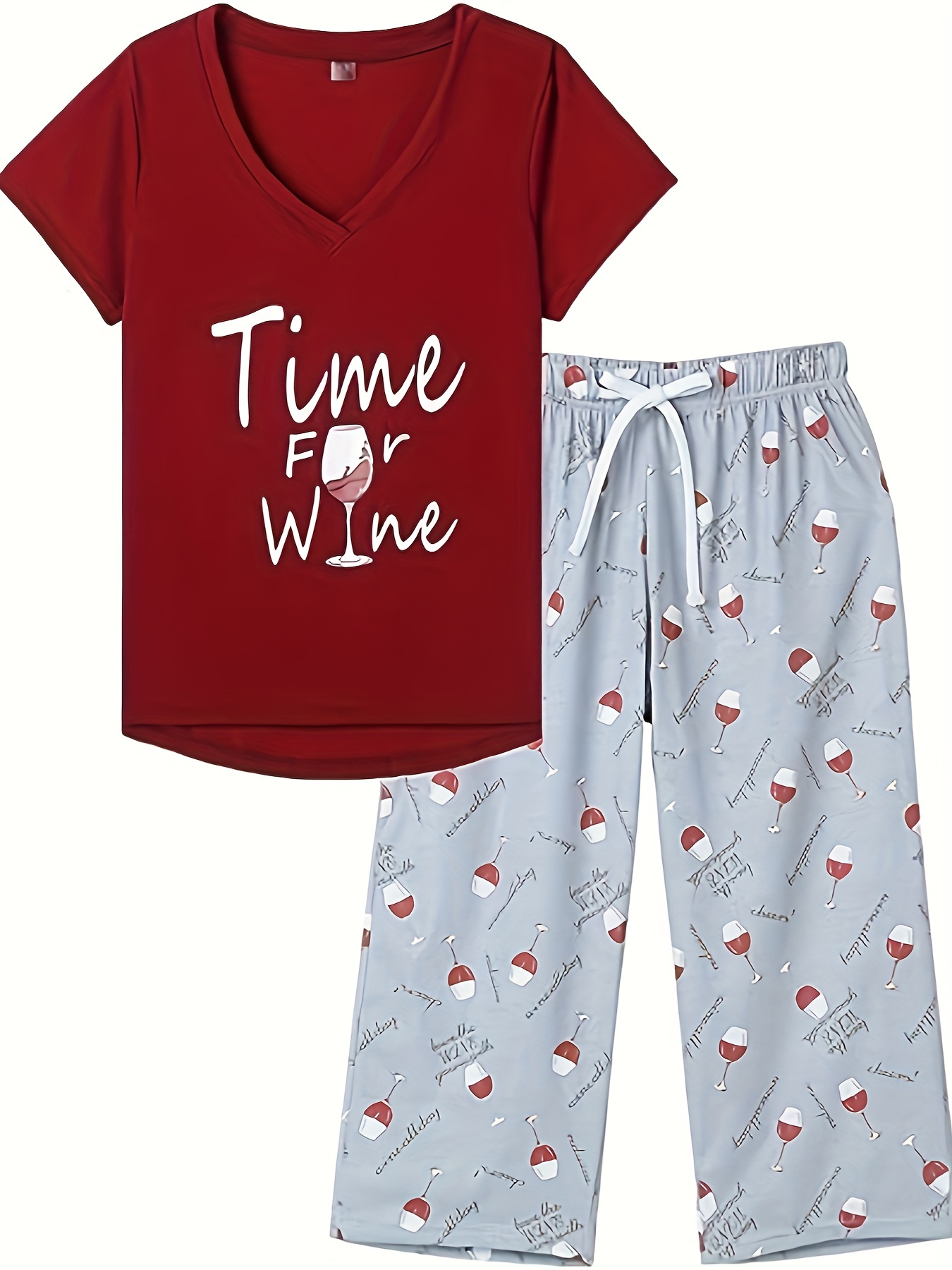 HDE Women's Capri Pajama Pants Sleepwear Sleep Pants 1X Plus Wine Glasses 