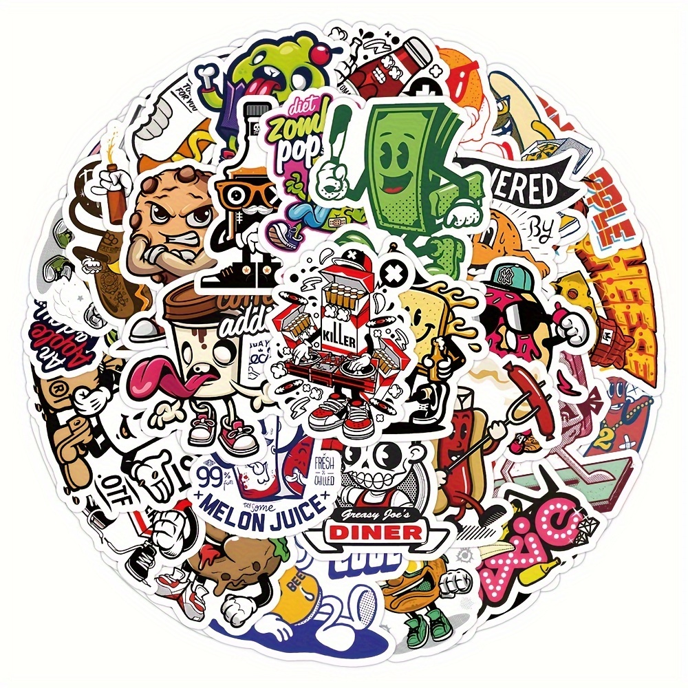 50pcs Cartoon Retro Style Cool Creative Graffiti Stickers - Temu