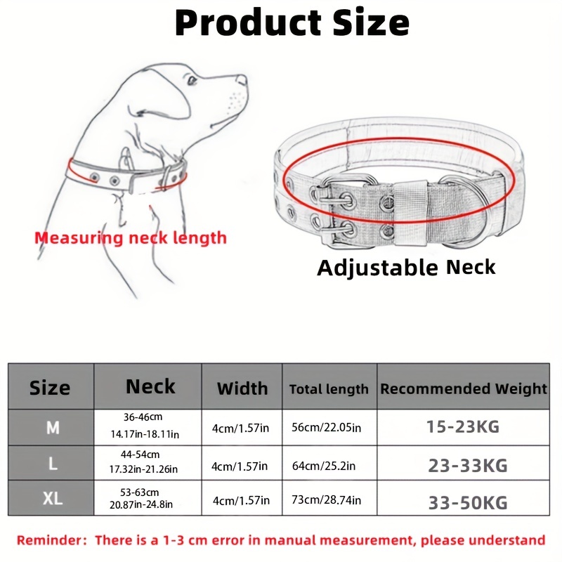 Adjustable Tactical Dog Collar for Training - Medium & Large Dogs