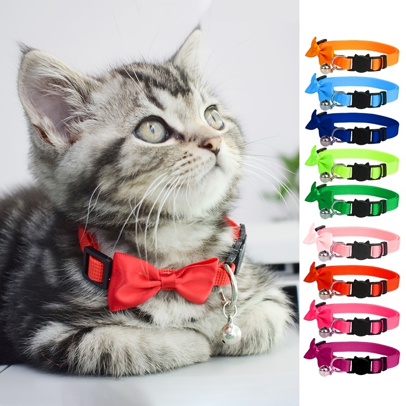 Cat Collar Bowknot Adjustable Safety Personalized pet collar With Bell Pet  Collar for Cats and Small Dogs