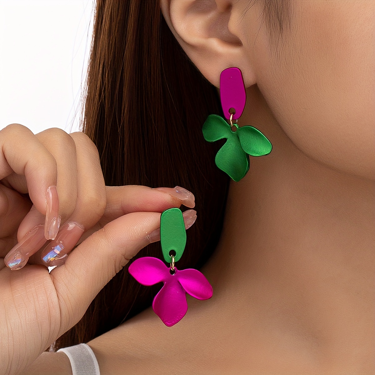 

Green & Pink Bright Color Dangle Earrings Bohemian Elegant Style Fall Winter Holiday Ear Ornaments Female Gift